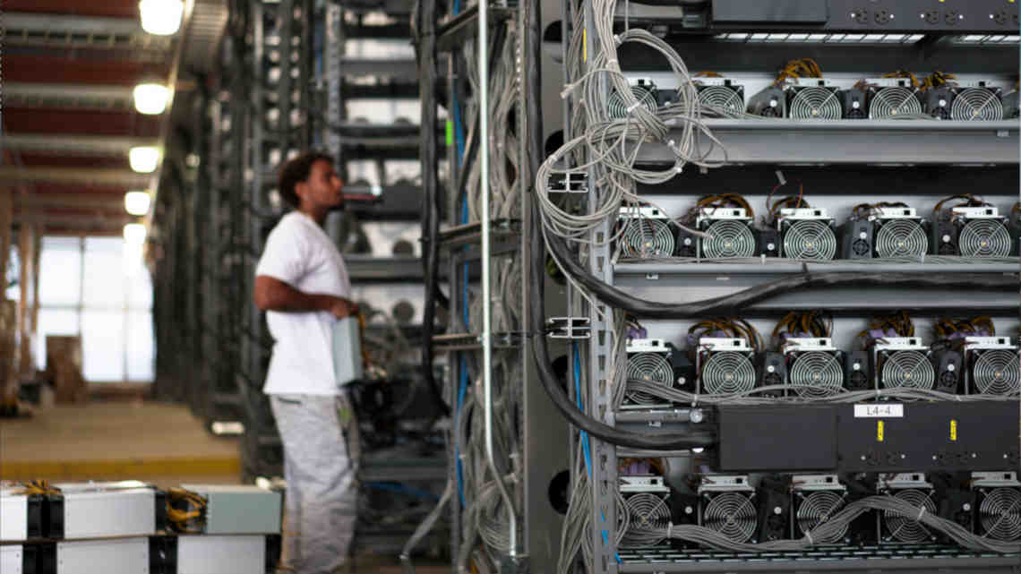 Racked miners in data center in Colorado